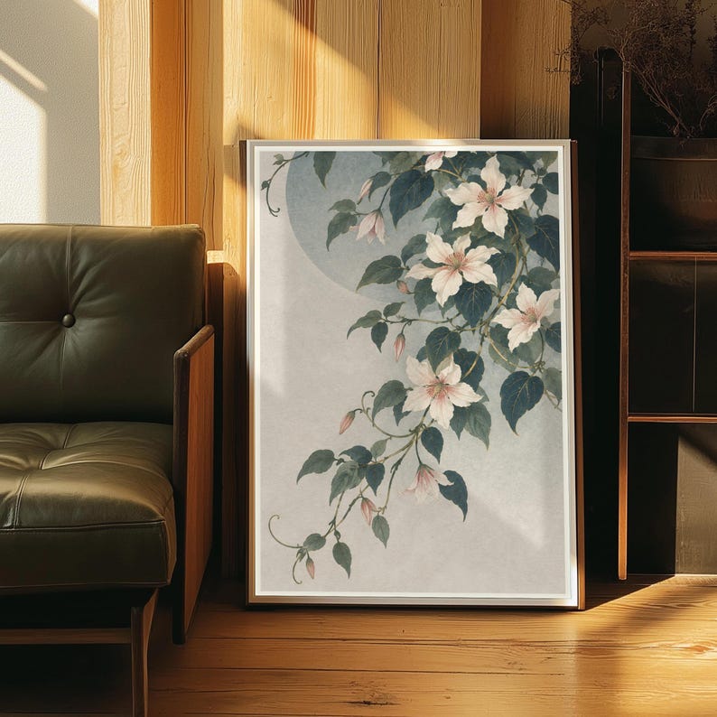 Clematis Flower Poster, Vintage Botanical Wall Art, Pink Floral Decor ...