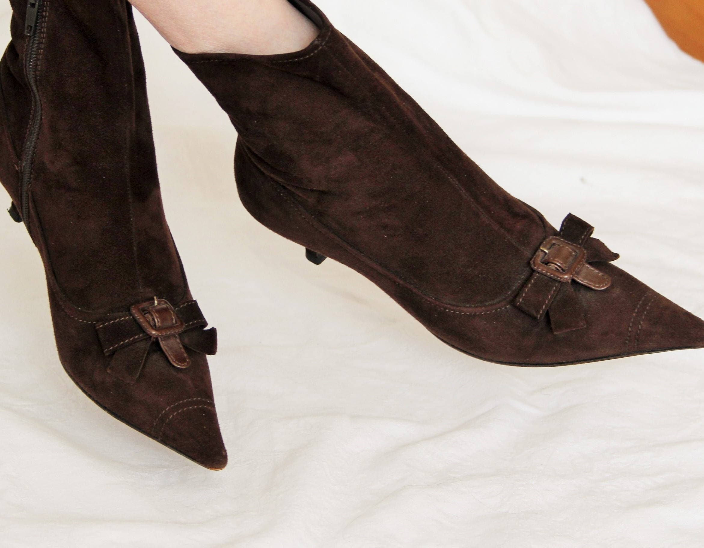 Miu Miu Chocolate Brown Suede Short Bootie / Kitten Heel u0026 - Etsy