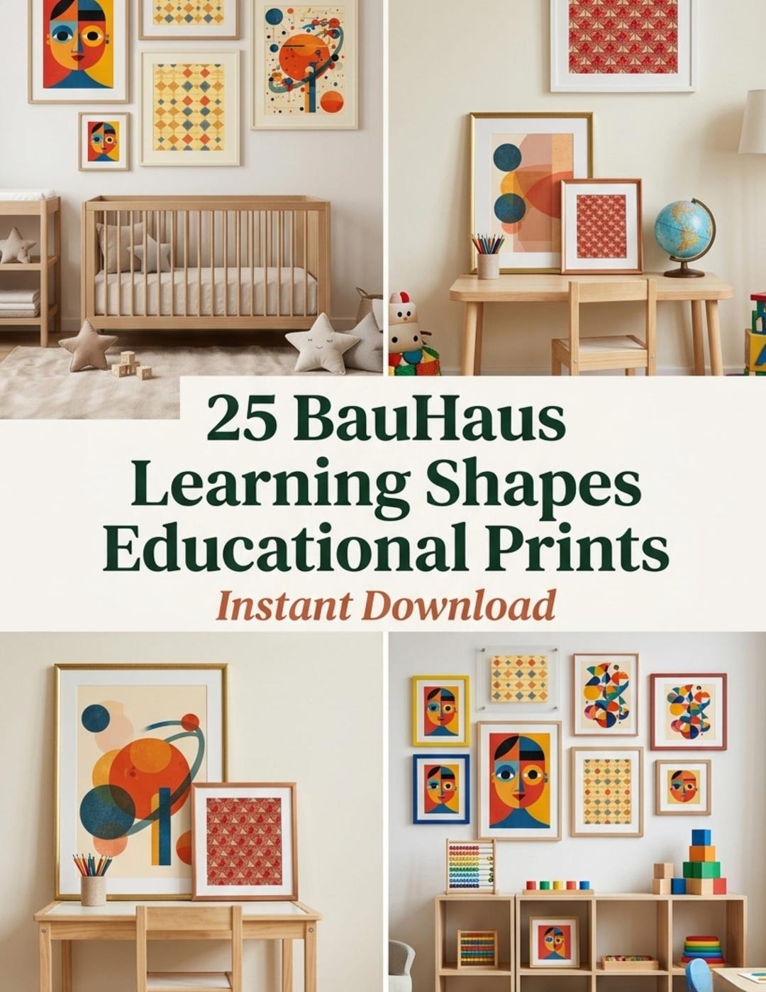 Nursery Wall Art Set (25 Prints), Learning Shapes, Educational Nursery ...
