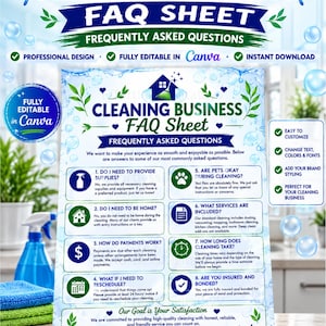Cleaning Business FAQ Sheet Template | Editable Canva Client Information Sheet | House Cleaning | Customer Welcome Guide | Instant Download