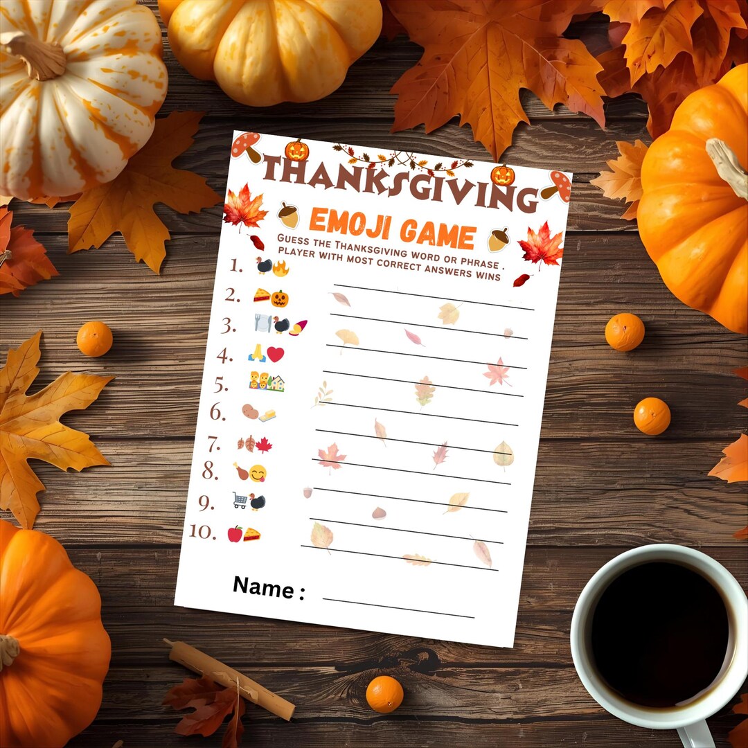Thanksgiving Emoji Game Printable | Party Game for Kids - Adults | Fall ...