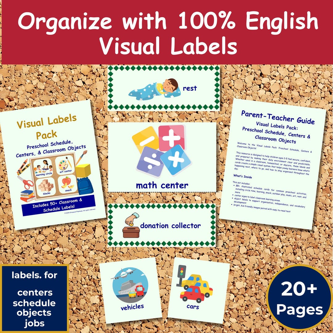 English Visual Labels Pack | 30+ Pages of Editable Preschool ...