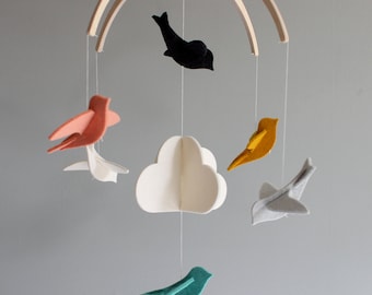 Bird Baby Mobile, USA-made, Pure Wool Felt, Beautifully Crafted, Choose from 33 Vibrant Colors | Crib Mobile