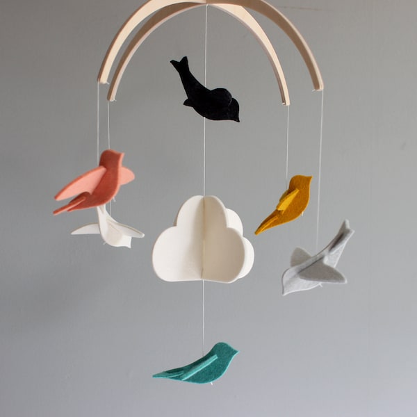 Bird Baby Mobile, USA-made, Pure Wool Felt, Beautifully Crafted, Choose from 33 Vibrant Colors | Crib Mobile