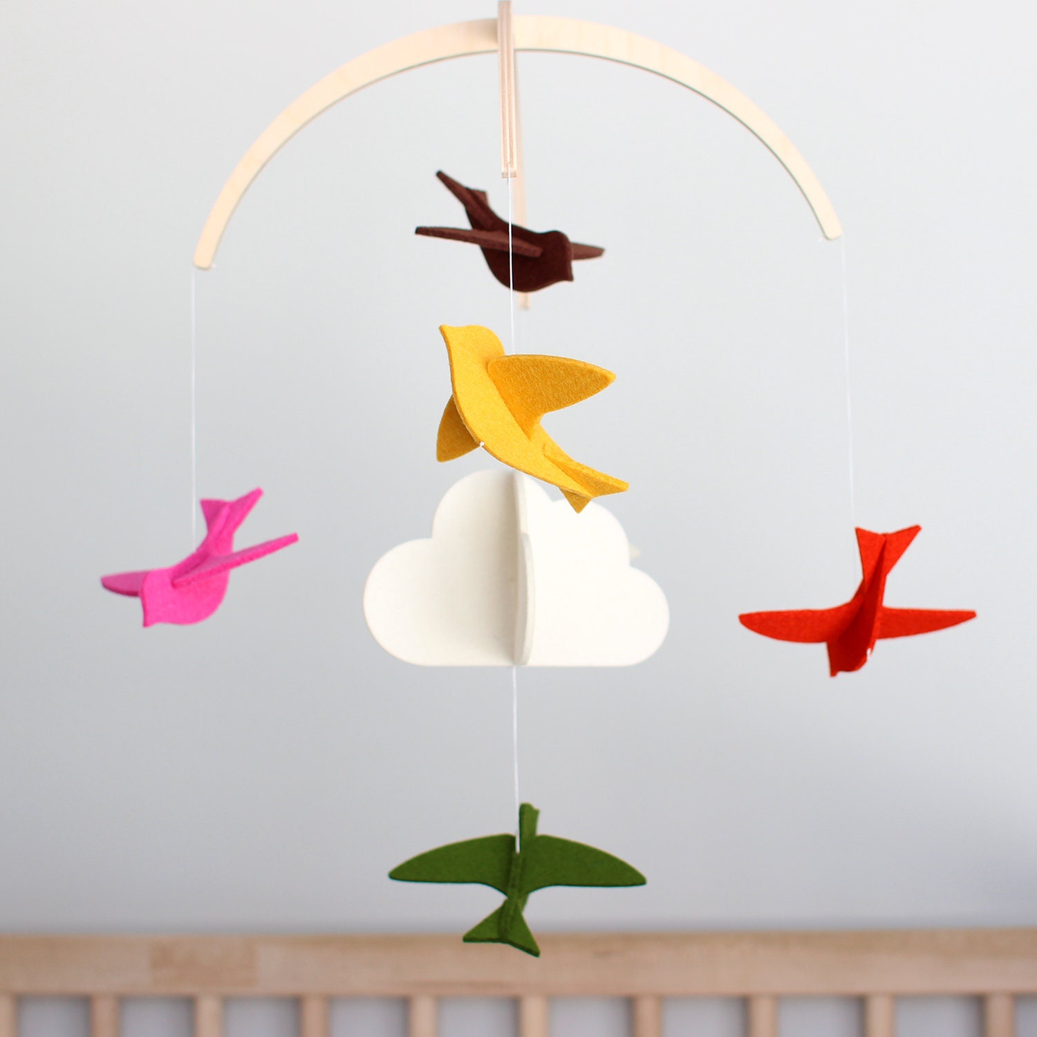 Décoration Mobile de Pépinière Bébé, Cadeau Bébé d'oiseau Volant, Nuage, Laine