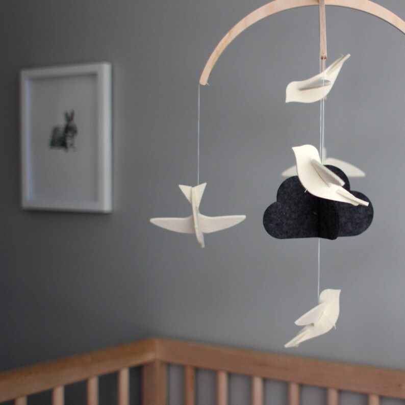 Black and White Baby Mobile Monochrome Nursery Mobile Bird Etsy