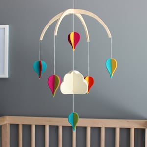 Hot Air Balloon Mobile, USA-made, Pure Wool Felt, Beautifully Crafted, Choose from 33 Vibrant Colors |  Baby Mobile