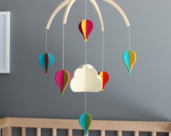 Hot Air Balloon Mobile, USA-made, Pure Wool Felt, Beautifully Crafted, Choose from 33 Vibrant Colors |  Baby Mobile
