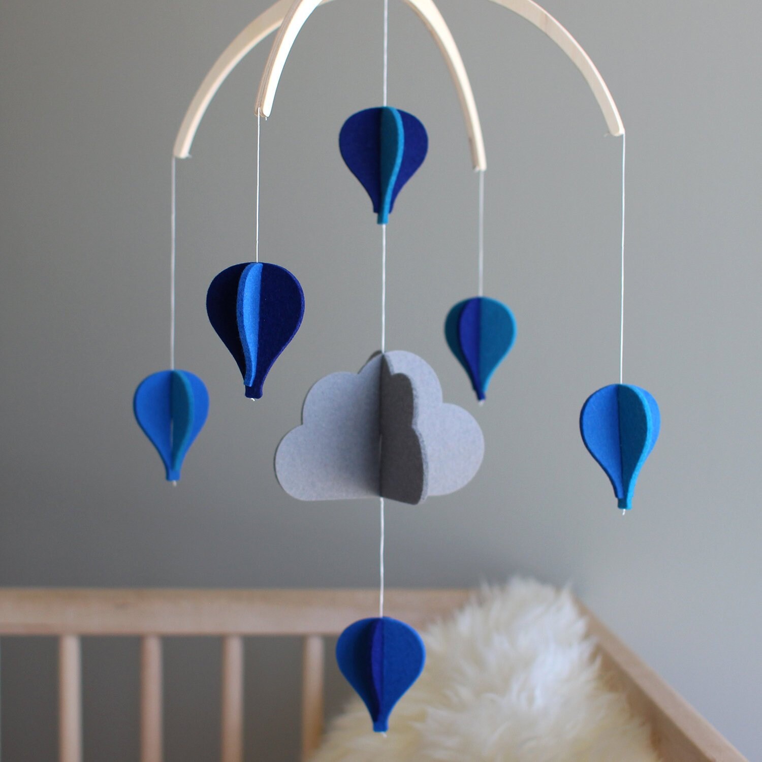 Balloon Mobile For Baby, Baby Boy Nursery, Hanging Cloud Mobile, Modern Blue Nursery Decor, Crib Mob