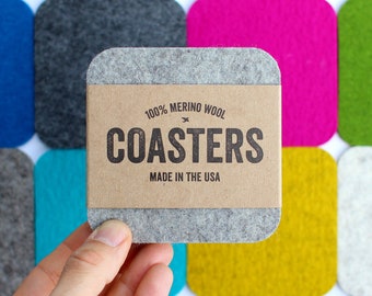 Felt Coasters, Thick Merino Wool, USA-made, Premium Quality, Vibrant + Saturated Colors, Set of 2, 4, 6, 8 & 12 | SQUARE