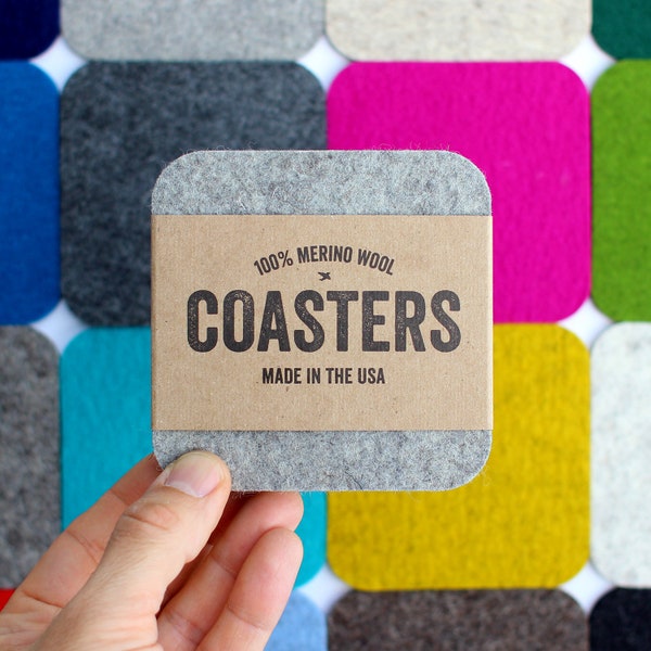 Felt Coasters, Thick Merino Wool, USA-made, Premium Quality, Vibrant + Saturated Colors, Set of 2, 4, 6, 8 & 12 | SQUARE