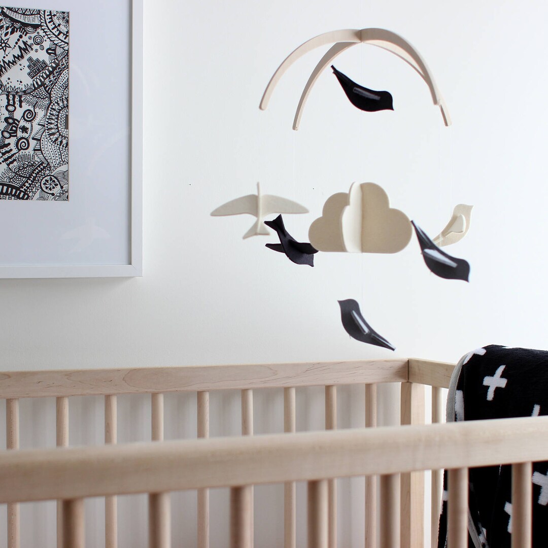 Monochrome Baby Crib Mobile, Black and White Baby Mobile, Modern Mobile