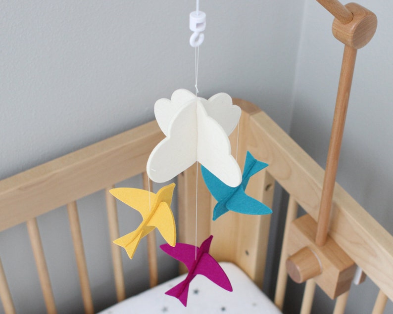 Crib Arm Mobile Birds Crib Mobile 100 Merino Wool Etsy