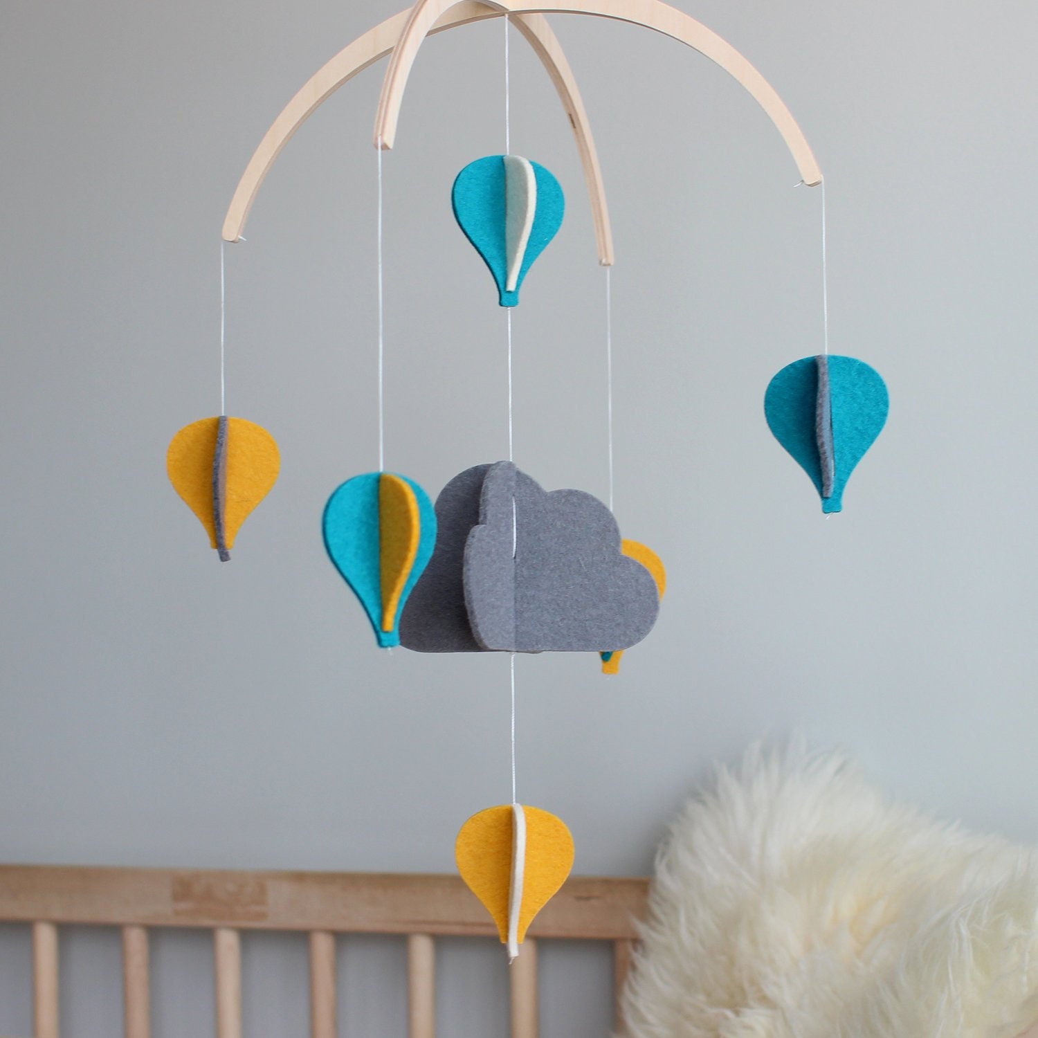 Hot Air Balloon Baby Mobile, Boy Nursery Cot Mobile For Baby, Felt Kinetic Natural New Gift,