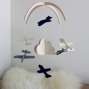 Airplane Baby Mobile, USA-made, Pure Wool Felt, Beautifully Crafted, Choose from 33 Vibrant Colors | Mobile for Nursery