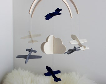 Airplane Baby Mobile, USA-made, Pure Wool Felt, Beautifully Crafted, Choose from 33 Vibrant Colors | Mobile for Nursery