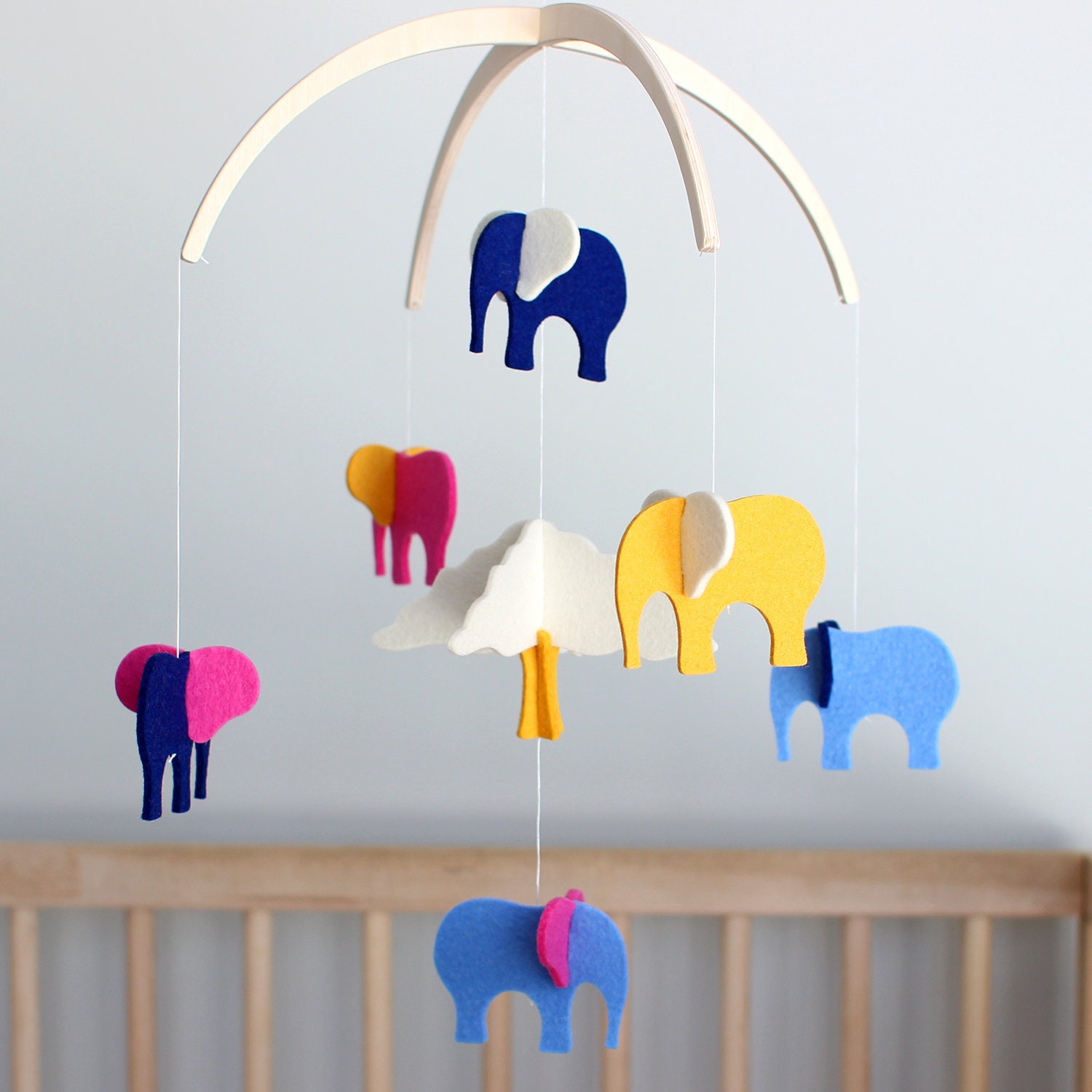 New > Elephant Mobile For Baby, Baby Gift, Girl Nursery Decor, New Woodland, Kids Room Unique Hangin