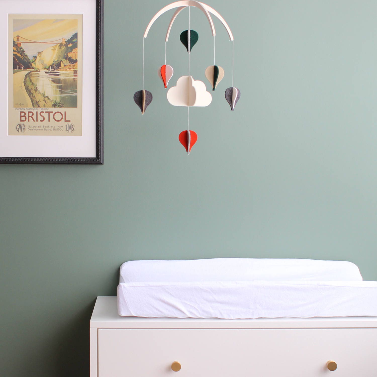 Baby Mobile, Hanging Green Nursery Decoration, Mobile Decor, Baby Room, Girl Shower, Balloons Flying