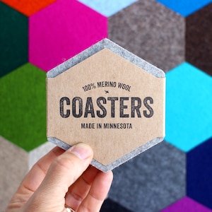 Felt Coasters, Thick Merino Wool, USA-made, Premium Quality, Vibrant + Saturated Colors, Set of 2, 4, 6, 8 & 12 | HEXAGON