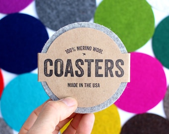 Felt Coasters, Thick Merino Wool, USA-made, Premium Quality, Vibrant + Saturated Colors, Set of 2, 4, 6, 8 & 12 | ROUND