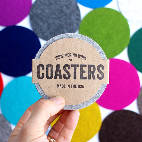 Felt Coasters, Thick Merino Wool, USA-made, Premium Quality, Vibrant + Saturated Colors, Set of 2, 4, 6, 8 & 12 | ROUND