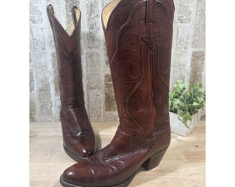 VTG Dan Post Cowboy BootsWomen's 5 C Brown Leather Western Made In Spain