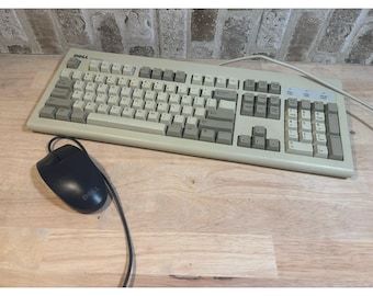 Teclado con cable Dell SK-1000REW QuietKey PS/2 vintage con ratón Dell.