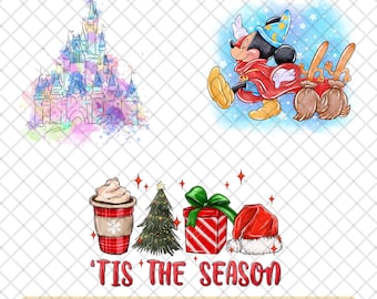 Paquete de imágenes prediseñadas navideñas de Disney: Castillo de acuarela, Mickey el hechicero (descarga digital)