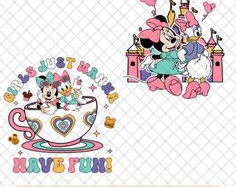 Minnie y Daisy Disney PNG Set, Paseo en taza de té, Clipart de castillo (Descarga digital)
