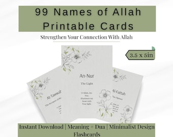 99 Namen von Allah Kartei | Asma Ul Husna, Islamische Studie (Digitaler Download)