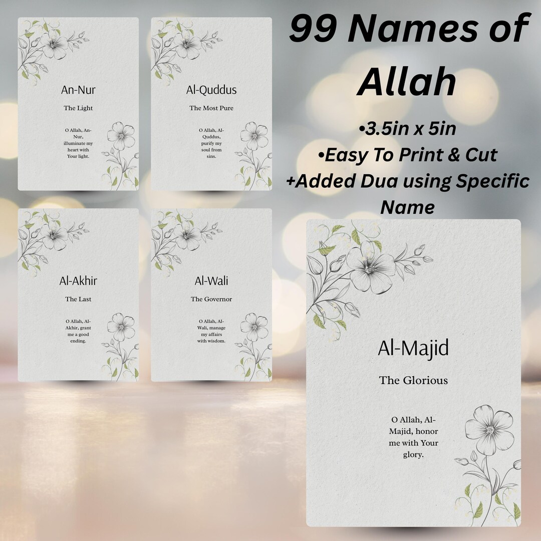 99 Names of Allah Cards Printable | DIY Print, Asma Ul Husna Flashcards ...