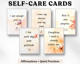 24 Self-Care Affirmation Cards with Quick Practices | Mindfulness Cards Printable | Positive Quotes Deck | Wellness Instant Download