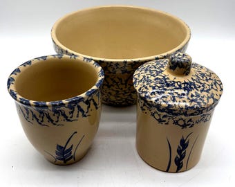 Vintage Roseville RRP Pottery 10" Mixing Bowl & Two 1 Qt. Crocks, EUC