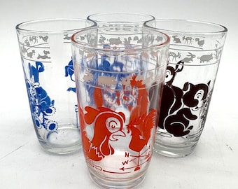 4 Hazel Atlas "Swanky Swigs" 3.75" Vintage Juice Glasses, Very EUC