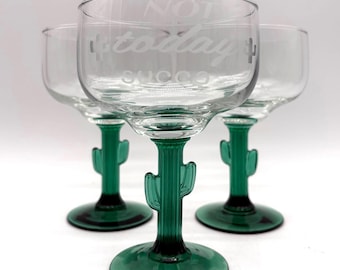 3 Vintage Libbey's 6.25" Cactus Margarita Glasses, Mint