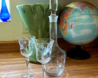 3 Pc. Vintage Married Decanter Set, Romanian Handblown Glass, EUC