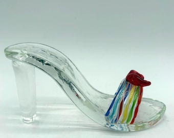 Vintage Art Glass 6.5" High Heel Paperweight, Mint