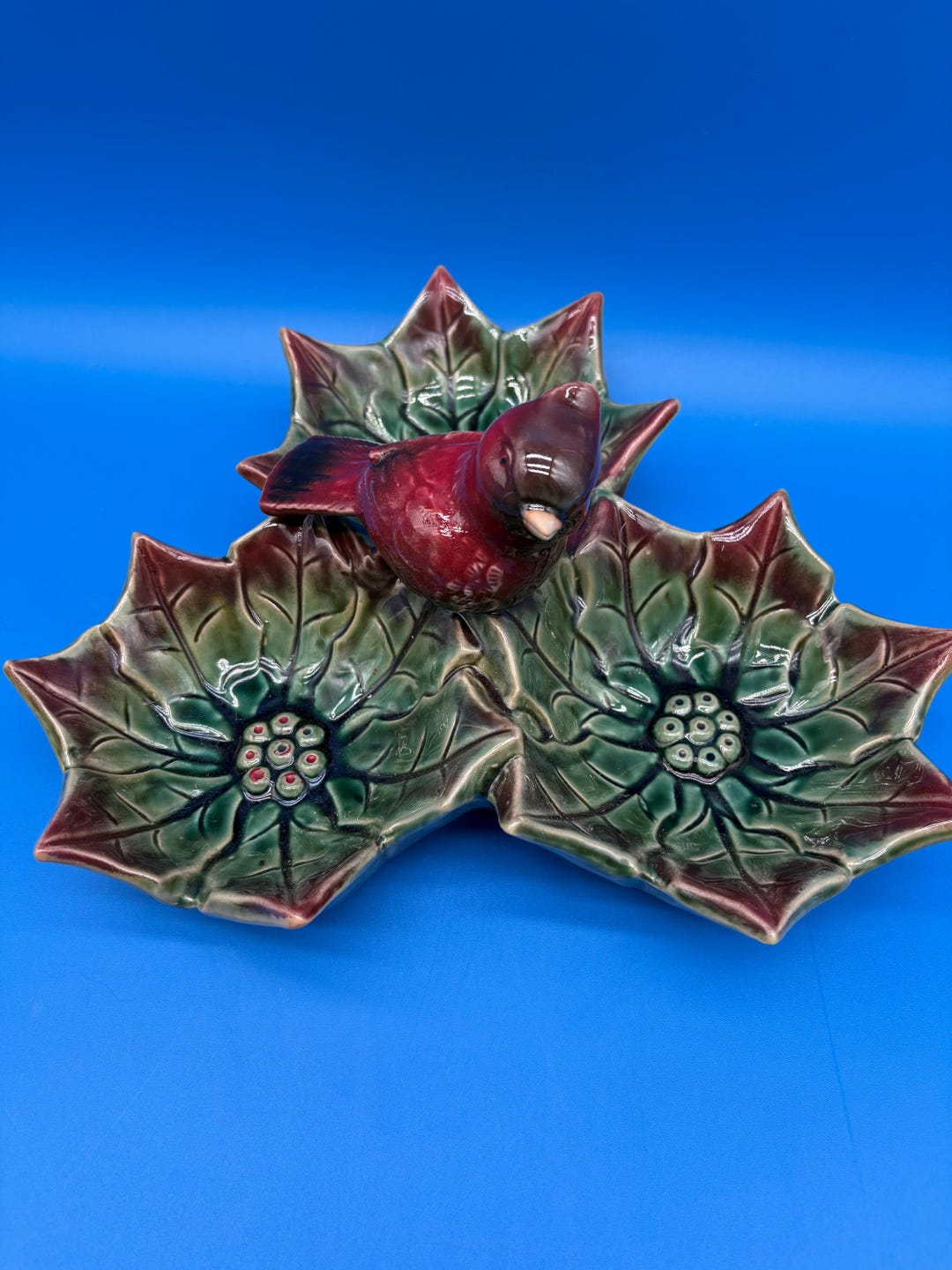 Cardinal Mints Brighten the Season Holly Leaf & Red Cardinal Candy/nut/trinket Dish ...
