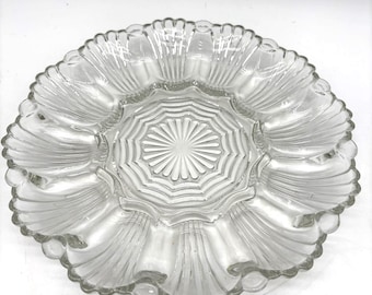 50's Anchor Hocking "Presence" Seashell Style 10" Deviled Egg Platter, Mint