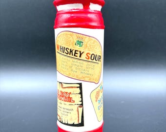 Vintage Ceramic 6.75" Table Lighter Featuring Classic Cocktail Recipes, EUC