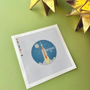 Artemis II nasa Rocket Launch Needlepoint Canvas: Not on white canvas - SEE DESCRIPTION