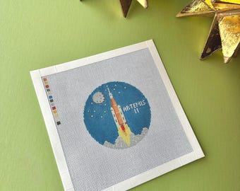 Artemis II nasa Rocket Launch Needlepoint Canvas: Not on white canvas - SEE DESCRIPTION