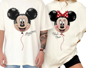 Retro Minnie Mickey Balloon Couple Matching Shirt, Vintage Disney Mickey Minnie Mouse, Disney Couple Matching Vacation, Disneyland Trip
