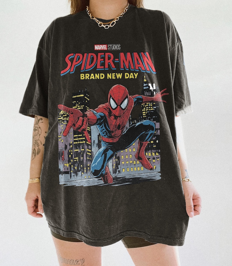 Retro Spider Man Brand New Day Shirt, Tom Holland Spidey Tee, Vintage Superhero Shirt, Marvel Comics Shirt, MCU Fan Gift, Comfort Colors Tee image 1