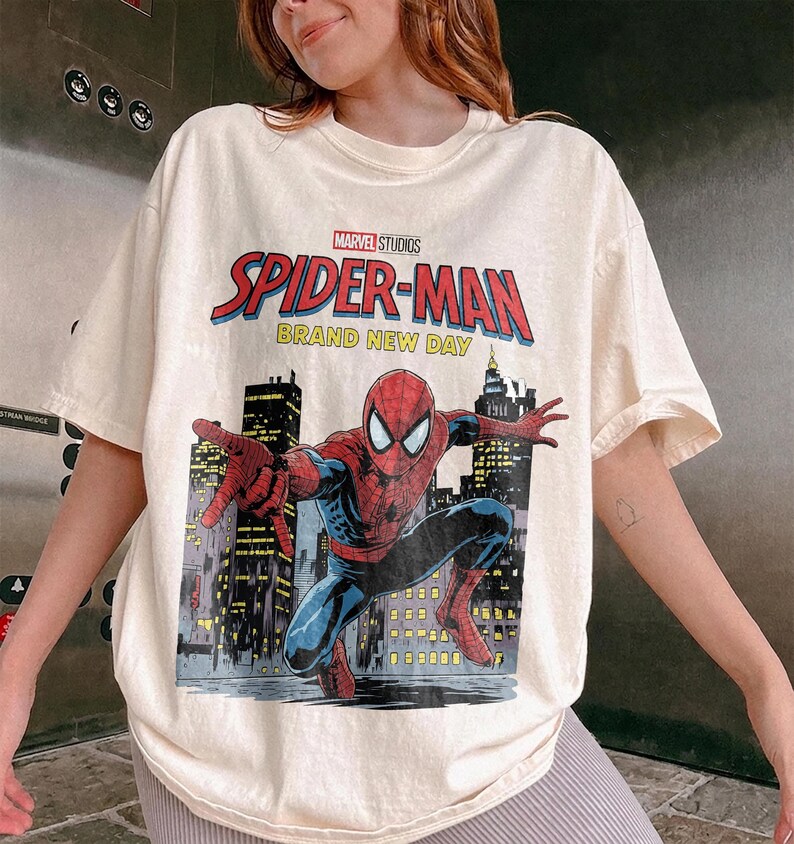Retro Spider Man Brand New Day Shirt, Tom Holland Spidey Tee, Vintage Superhero Shirt, Marvel Comics Shirt, MCU Fan Gift, Comfort Colors Tee image 2