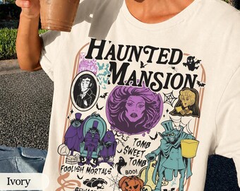Retro The Haunted Mansion Shirt, Madam Leota Hitchhiking Ghosts The Hatbox Ghost Shirt, Welcome Foolish Mortals T-Shirt, Halloween Party Tee