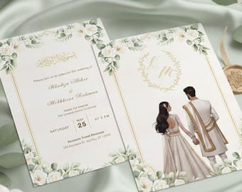 Elegant Islamic Wedding Invitation Template: Floral Nikah Card (Digital Download)
