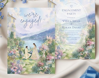 Invitación a fiesta de compromiso india, invitación Roka, invitación de propuesta de jardín de acuarela, plantilla editable para boda del sur de Asia/descarga digital