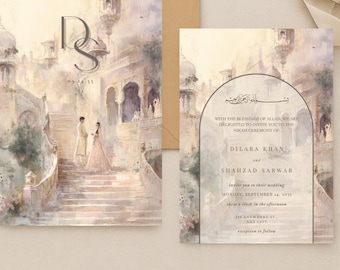 Plantilla de invitación para Walima, invitación para Nikkah musulmán, recepción de Nikah, boda pakistaní o india, editable en Canva, boda islámica (descarga digital).