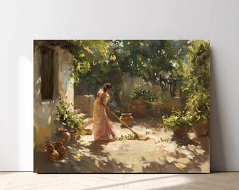 Mujer de pueblo Desi barriendo el patio Arte mural Jharu bengalí Pintura de la vida rural india Pueblo tradicional del sur de Asia (Descarga digital)